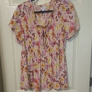 Chloe & Rene Chic Blush Butterfly Print‎ Top